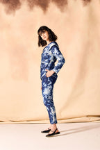 SAMMYUKK Tie and Dye Chambray Coat & Pant Co-Ord Set - MOODY BLUE