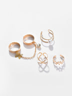 Set Of 4 Gold-Plated & White Pearls Beaded Finger Rings