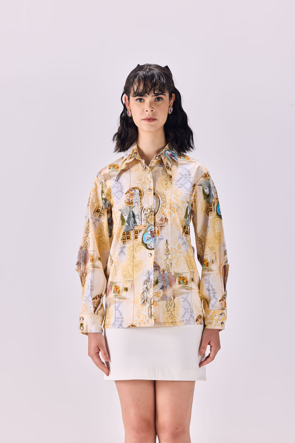 SAMMYUKK Kingdom of Egypt Print Button-Up Shirt - MULTICOLOR
