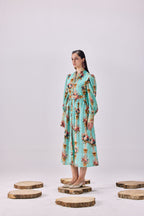 SAMMYUKK Vintage Floral Stripe Button-Up Maxi Shirtdress