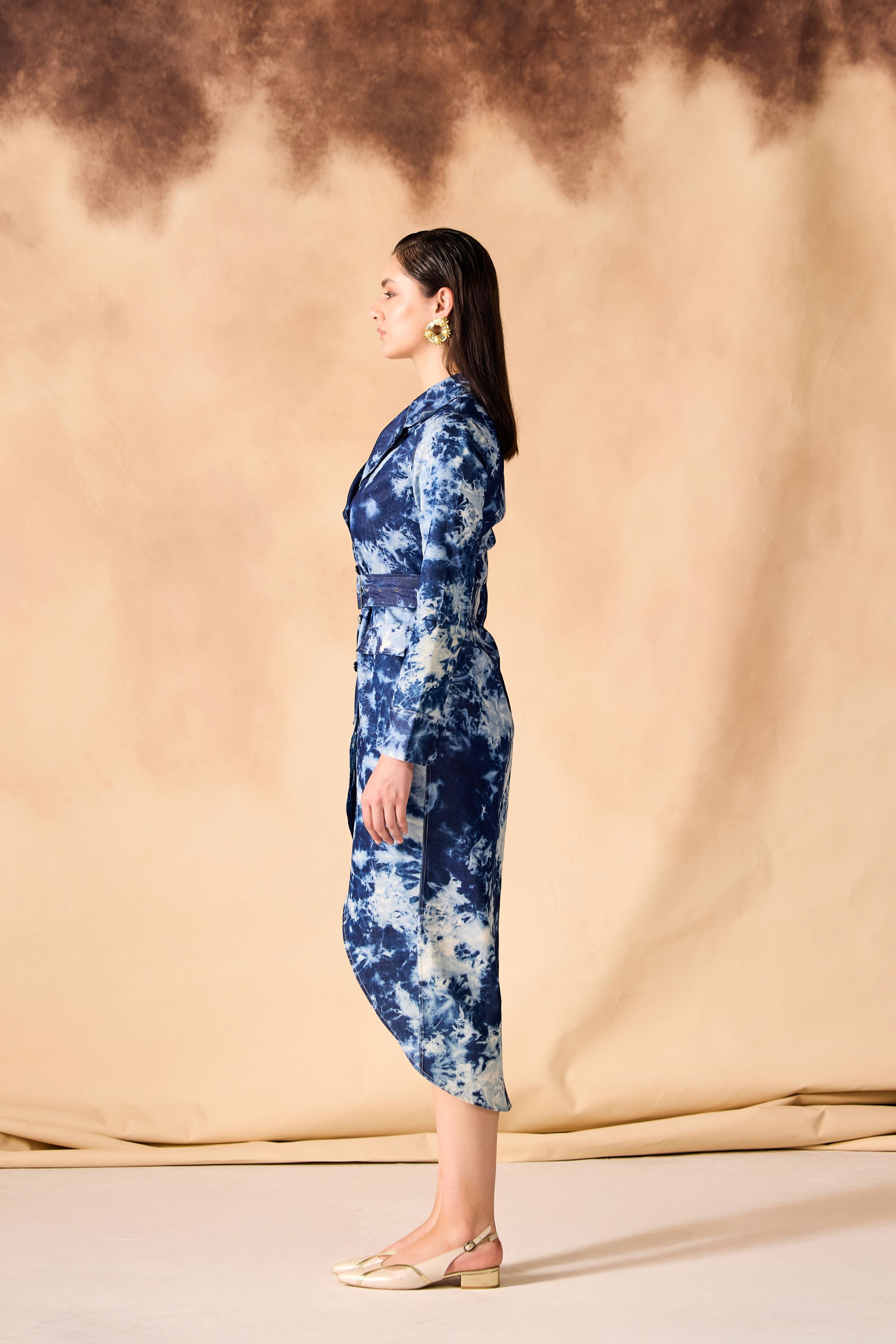 SAMMYUKK Tie and Dye Chambray Blazer Dress - MOODY BLUE