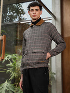 Campus Sutra Tartan Plaid Jacket With Fleece Collar