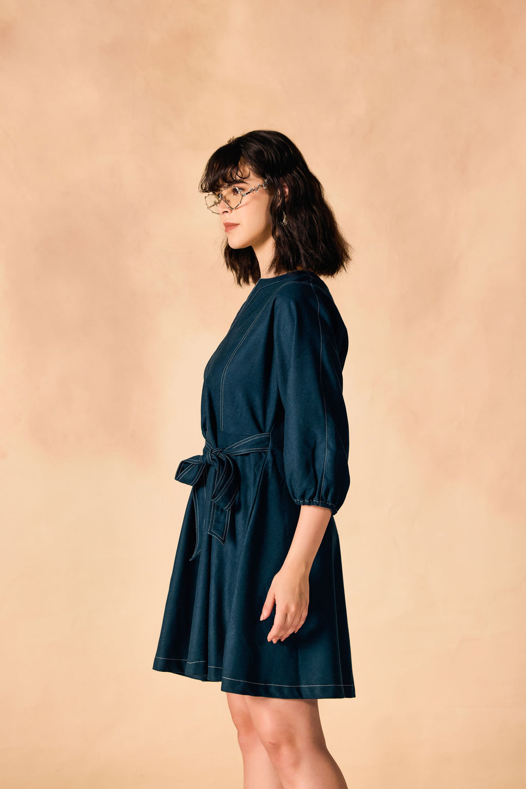 SAMMYUKK Contrast Stitch Tie Waist Fit & Flare Dress - RAIN FOREST