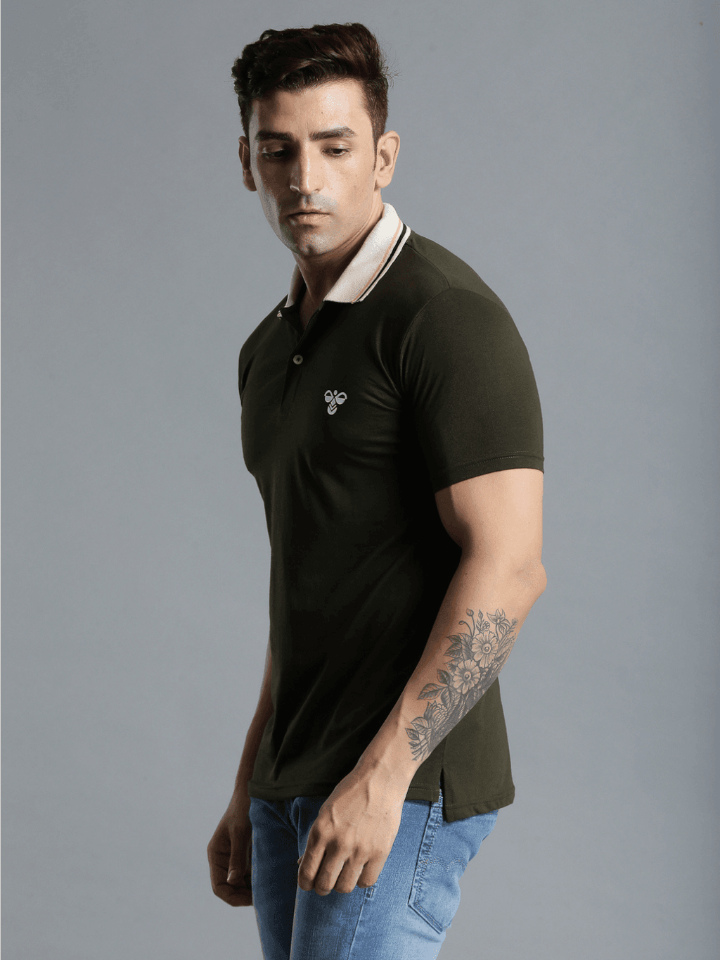 Hummel Dark Olive Regular Shirts for Men Work Wear