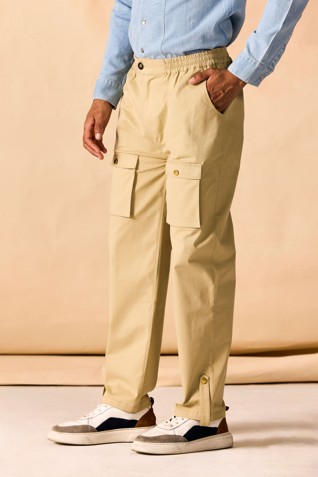 SAMMYUKK Banded Elastic Waist Cargo Pants - Dried Moss