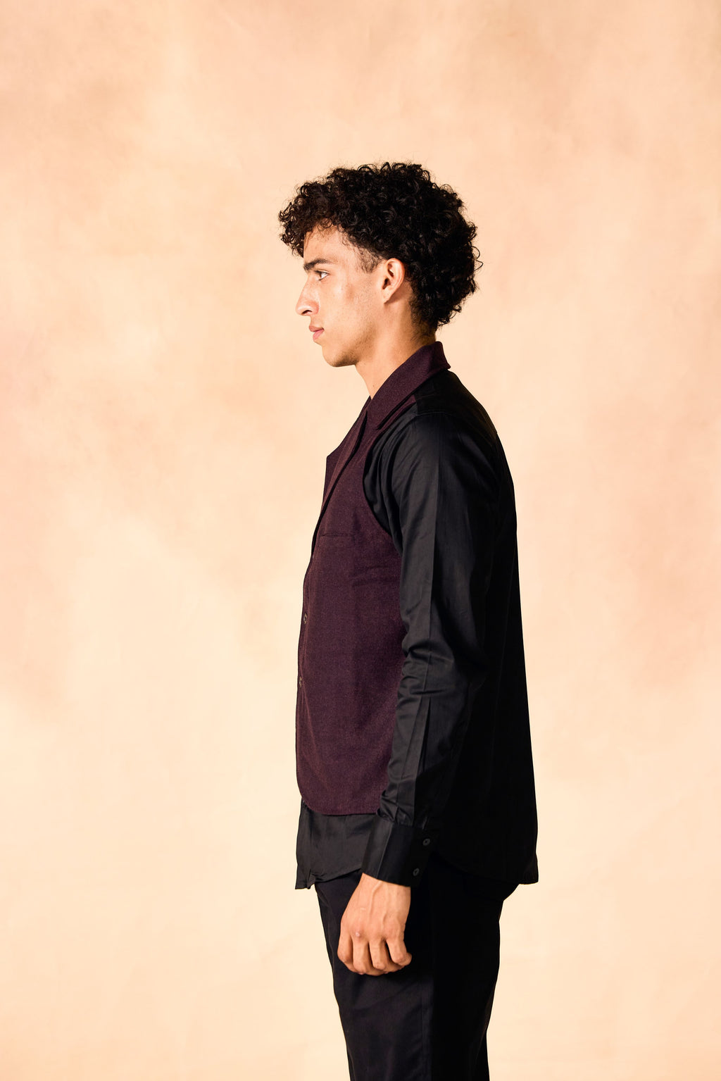 SAMMYUKK Lapel Collar Attached Vest Shirt - Tuxedo Black