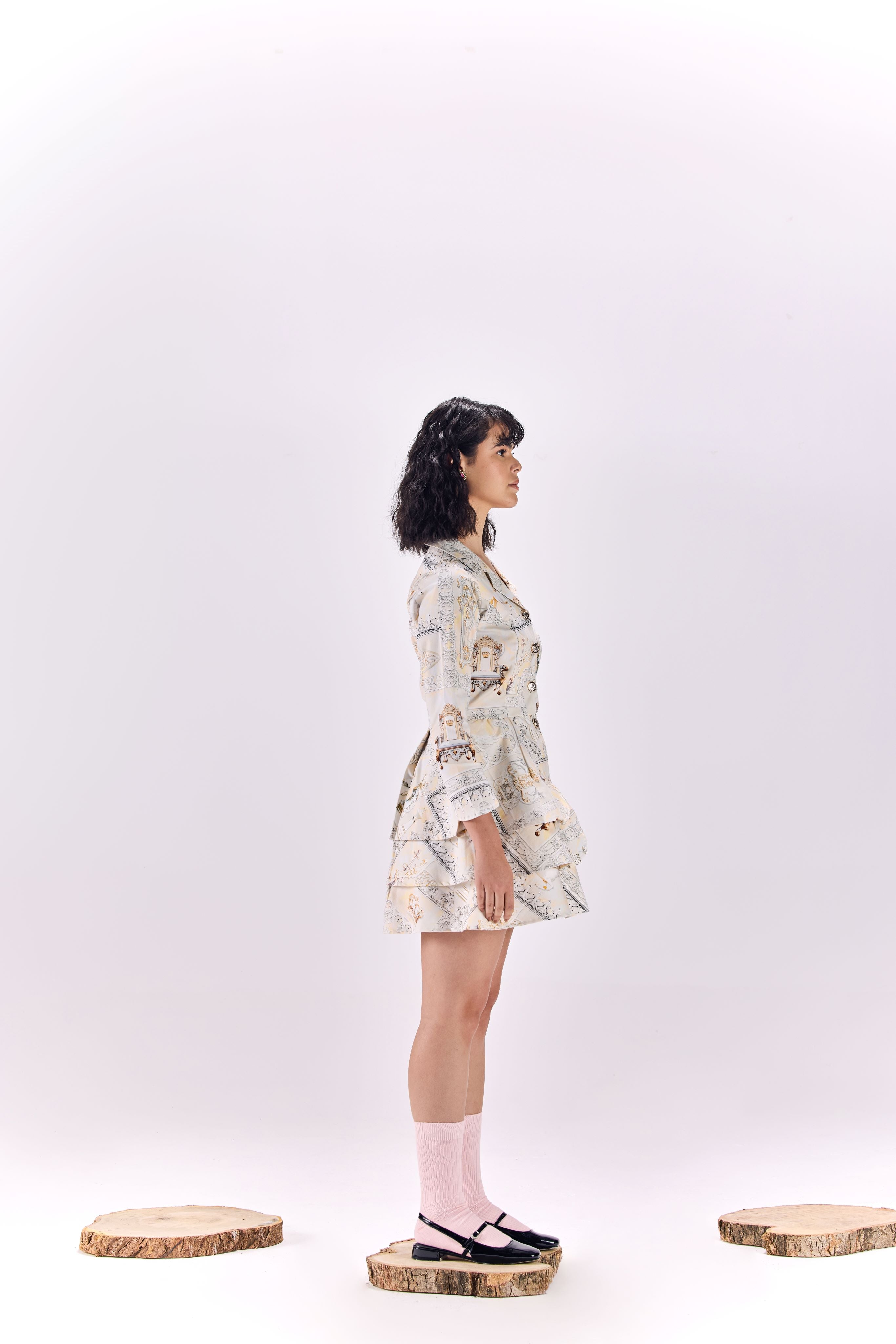 SAMMYUKK Button-Up Renaissance King Print Short Dress - MULTICOLOR