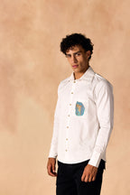 SAMMYUKK Pleated Collar Embroidered Shirt - Crisp White