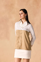 SAMMYUKK Two-Tone Pintuck Pleated Button-up Satin Shirt - CHAMPAGNE GOLD