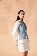 SAMMYUKK Panelled Denim & Twill Structured Jacket - ICE WASHED DENIM