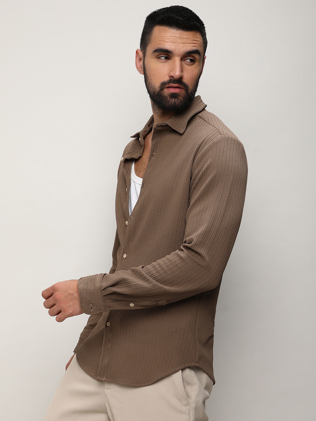 Campus Sutra Stripe-Creased Shirt