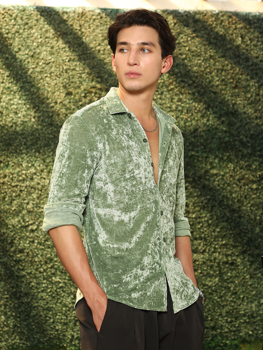 Campus Sutra Solid Velvet Shirt