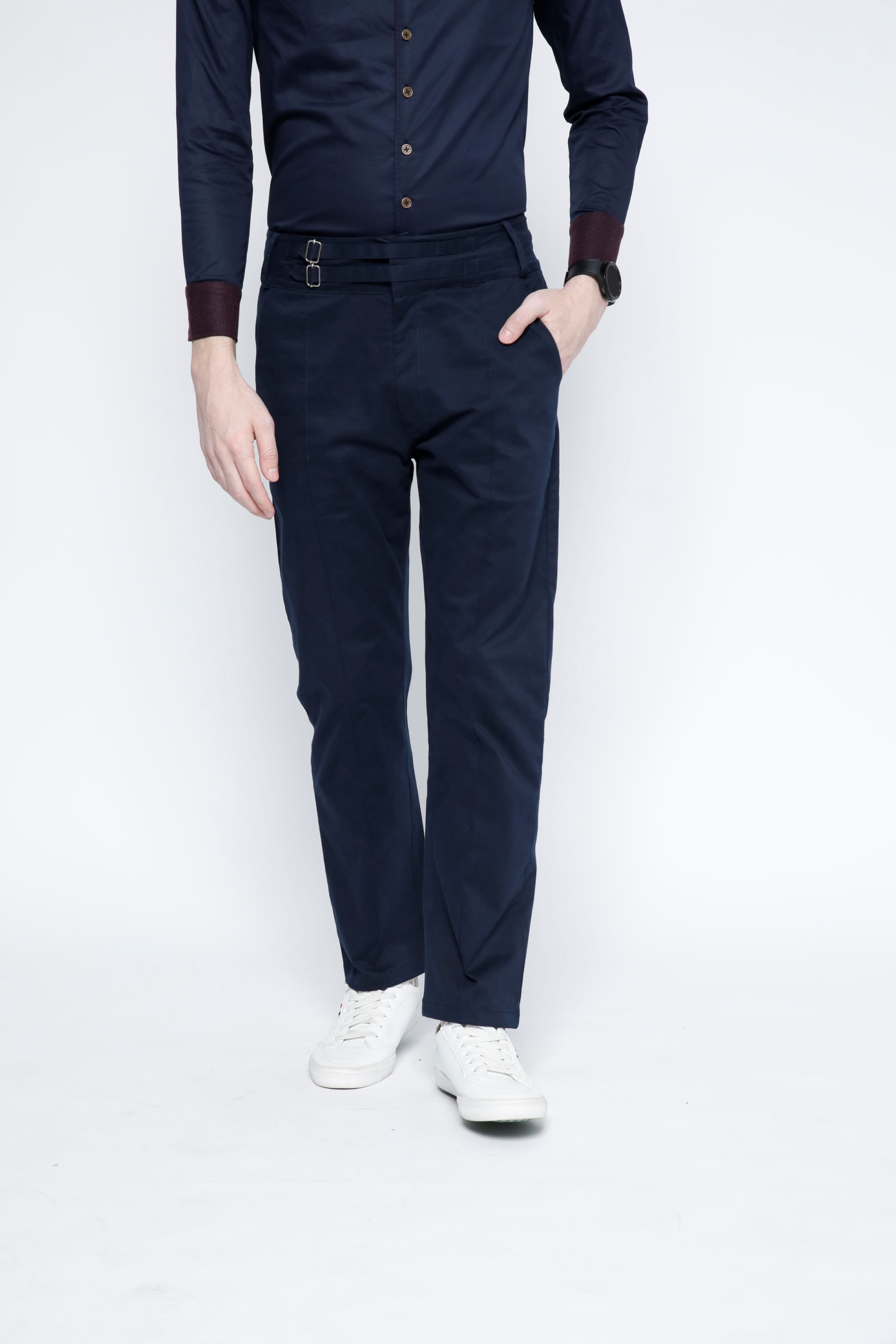 SAMMYUKK Double Belted Loop Straight-Leg Trouser - Dark Navy