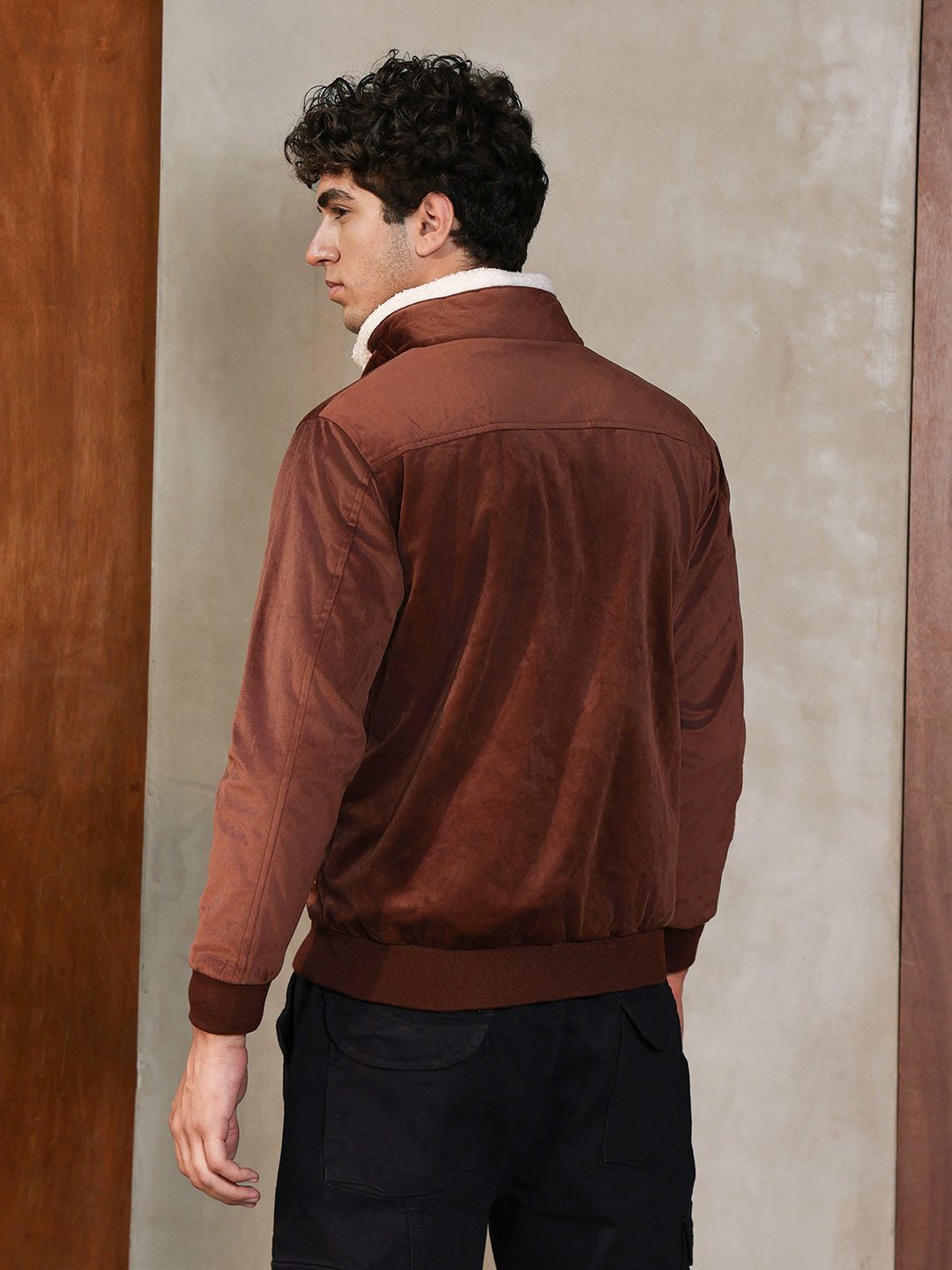 Campus Sutra Zip-Front Jacket With Fleece Detail