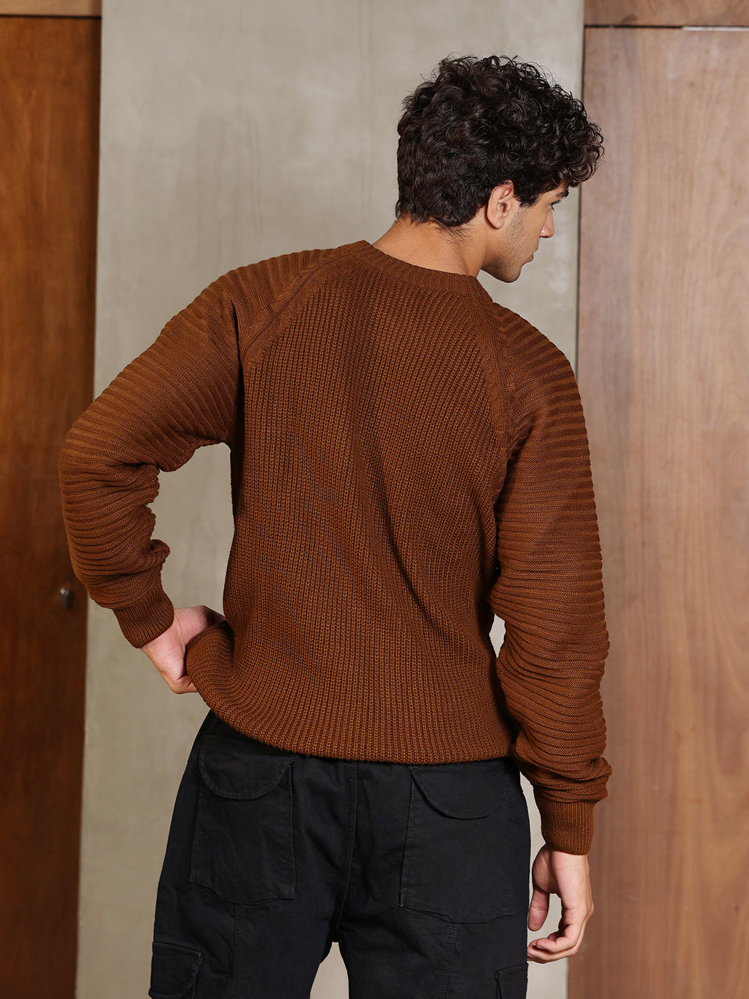 Campus Sutra Self-Raglan Knit Pullover Sweater
