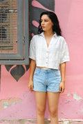 ShopKapaas White Checkered Linen Crop Top