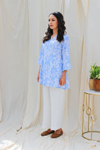 ShopKapaas Sky Blue Floral Linen Kurta