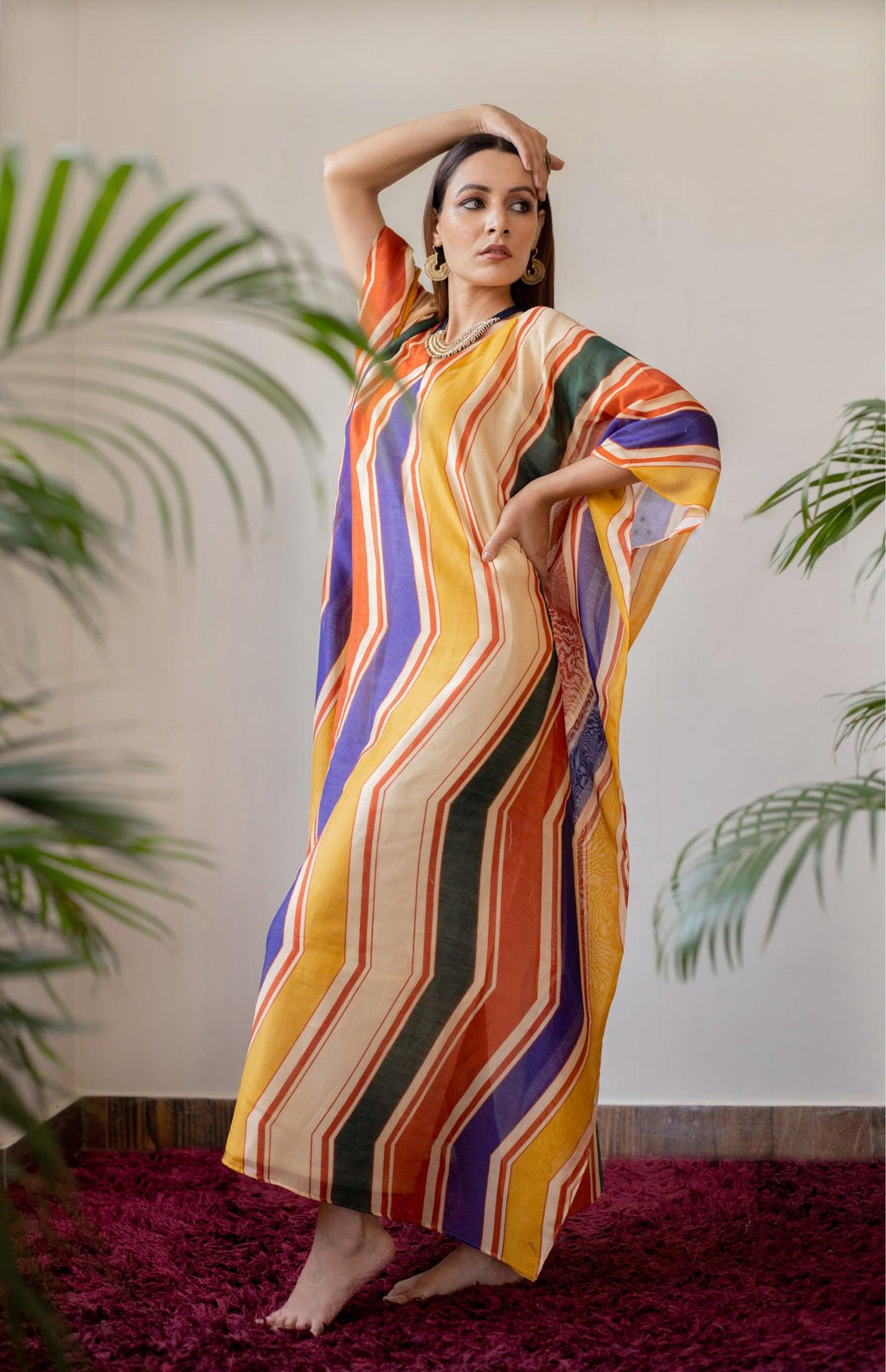 ShopKapaas Geometric Print Chanderi Kaftan Dress