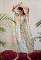 ShopKapaas Ivory Paisley Pintuck Kaftan - With Cotton Lining Slip