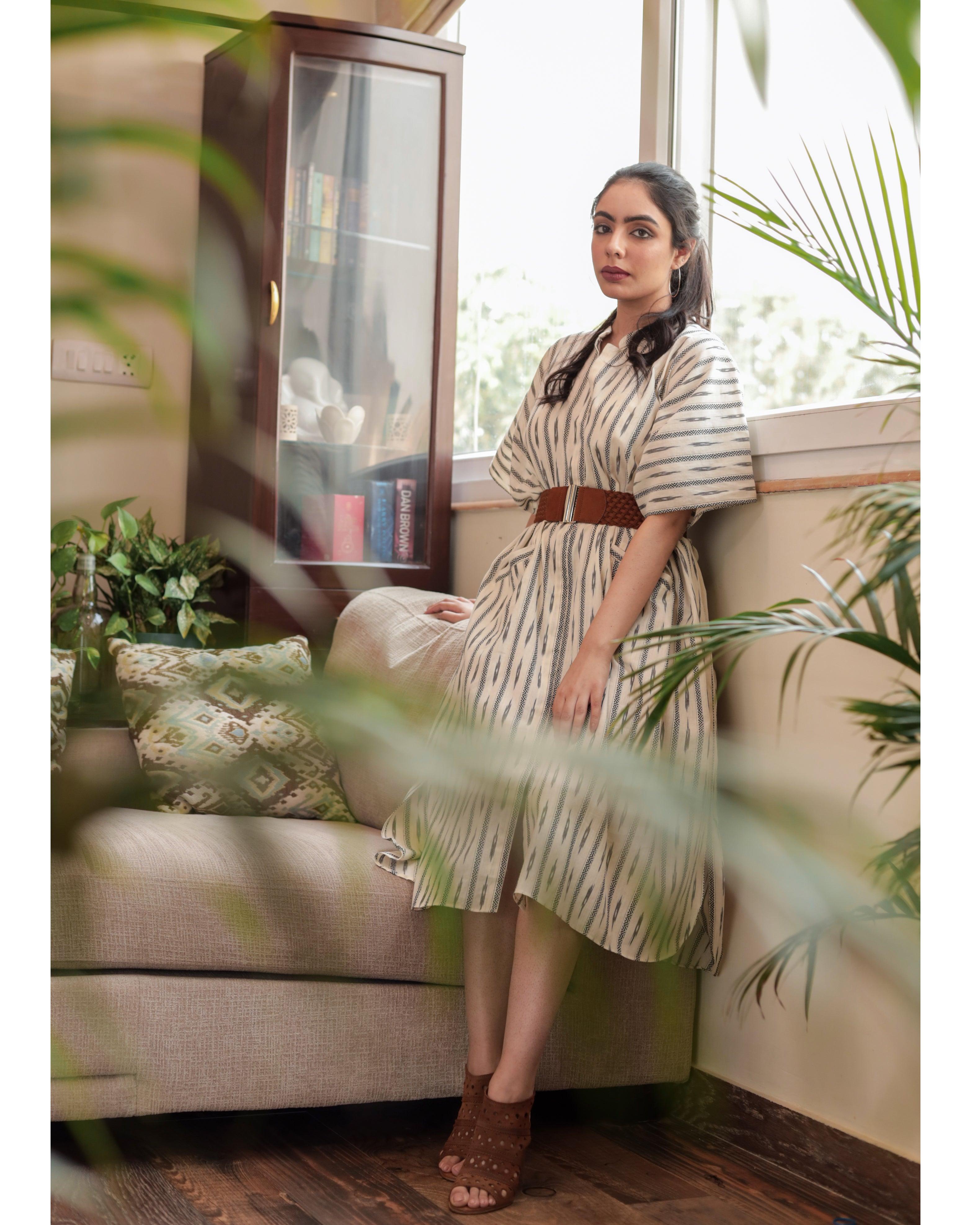 ShopKapaas Ivory Ikat Kaftan Dress
