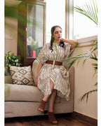 ShopKapaas Ivory Ikat Kaftan Dress - With Cotton Lining Slip