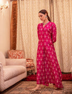 ShopKapaas Fuchsia Cotton Silk Box Pleat Kaftan Dress