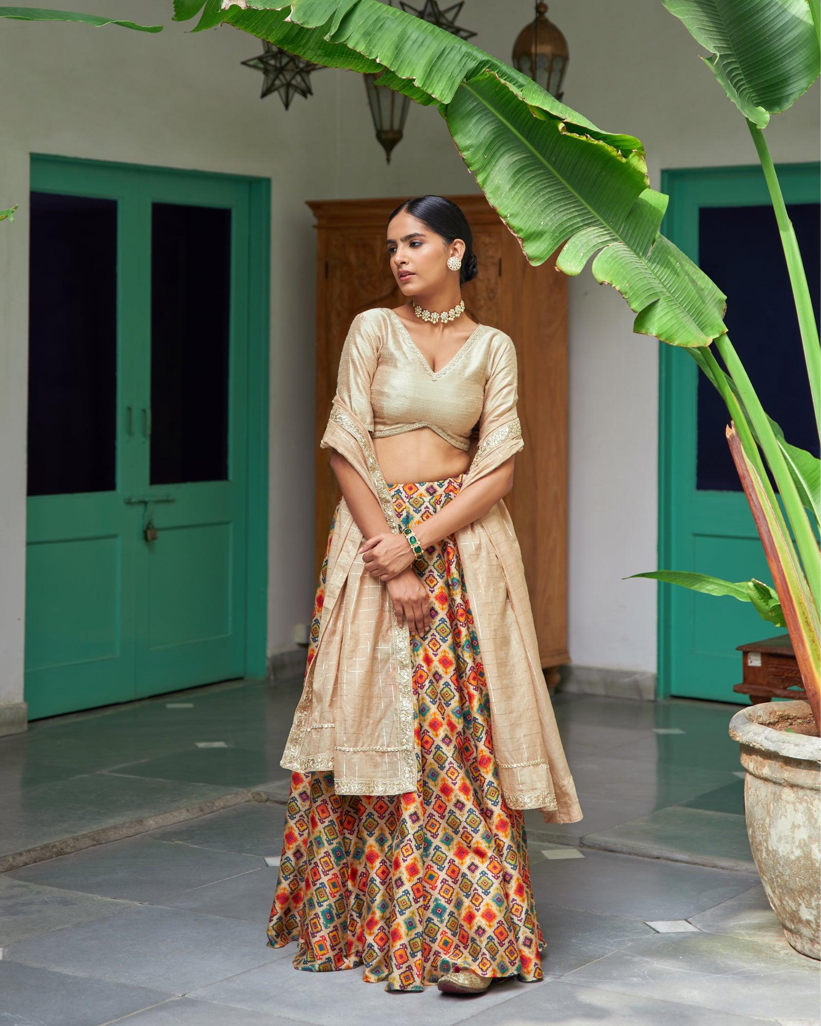 ShopKapaas Husn Chanderi Lehenga Set - With Dupatta / Semi Stitched