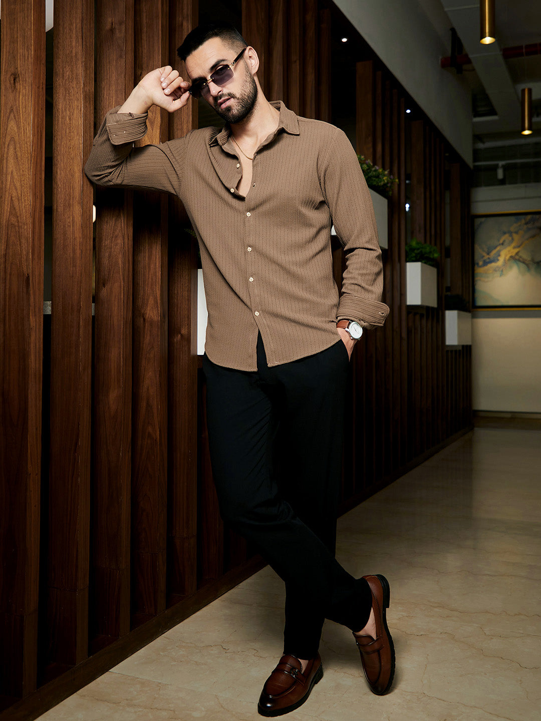 Campus Sutra Stripe-Creased Shirt