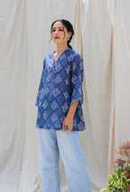 ShopKapaas Indigo Neel Printed Cotton Kurta