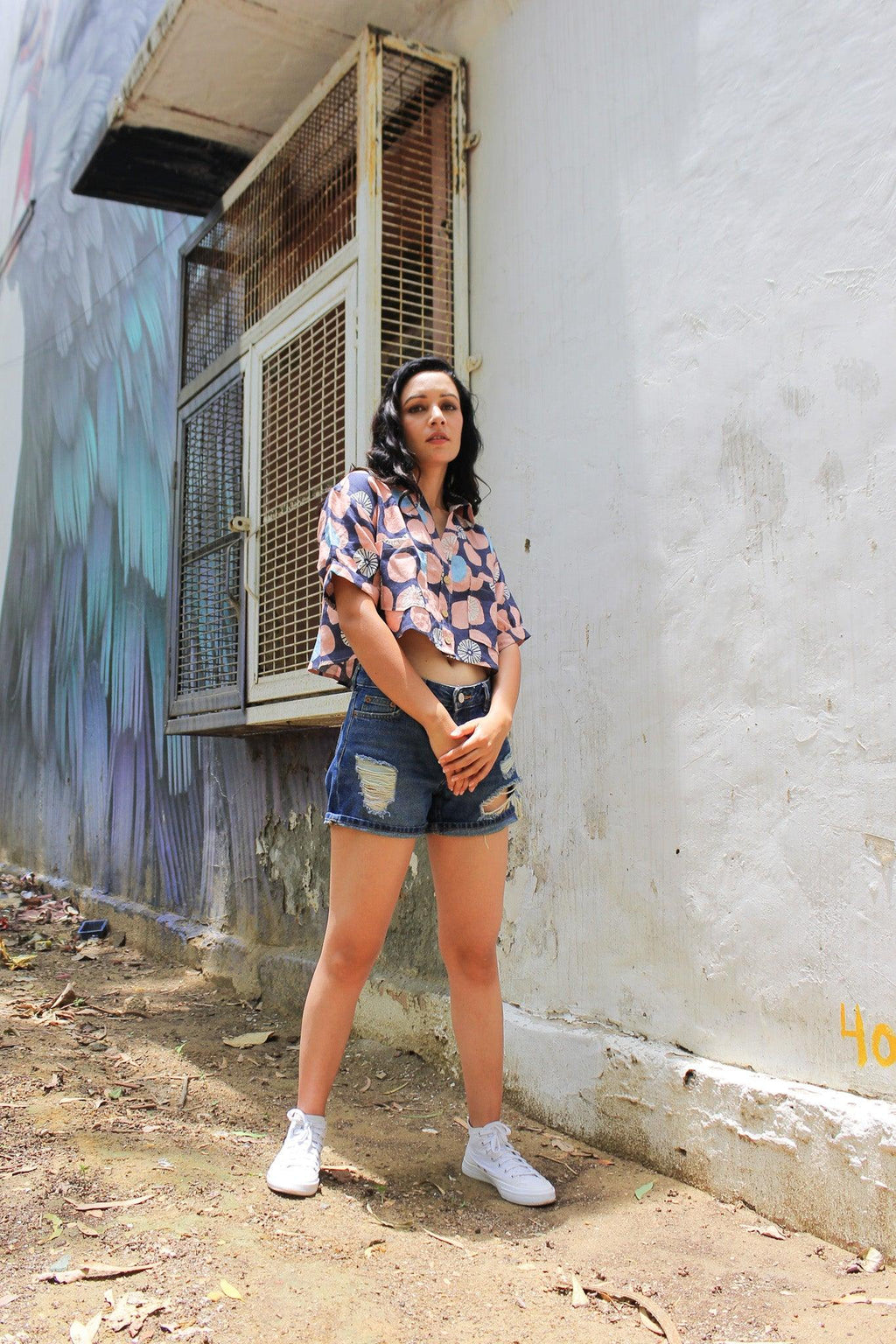ShopKapaas Berry Blue Linen Crop Top