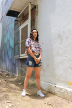 ShopKapaas Berry Blue Linen Crop Top