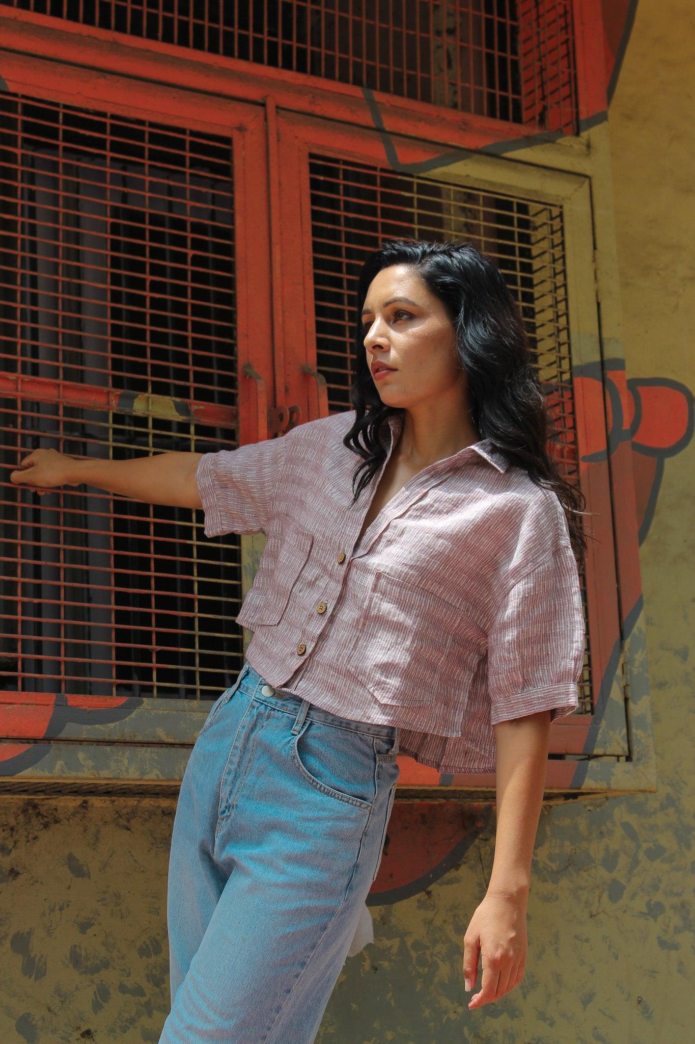 ShopKapaas Rust Woven Linen Crop Top