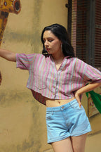 ShopKapaas Multicolour Stripes Linen Crop Top
