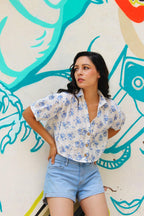 ShopKapaas Ivory Floral Linen Crop Top