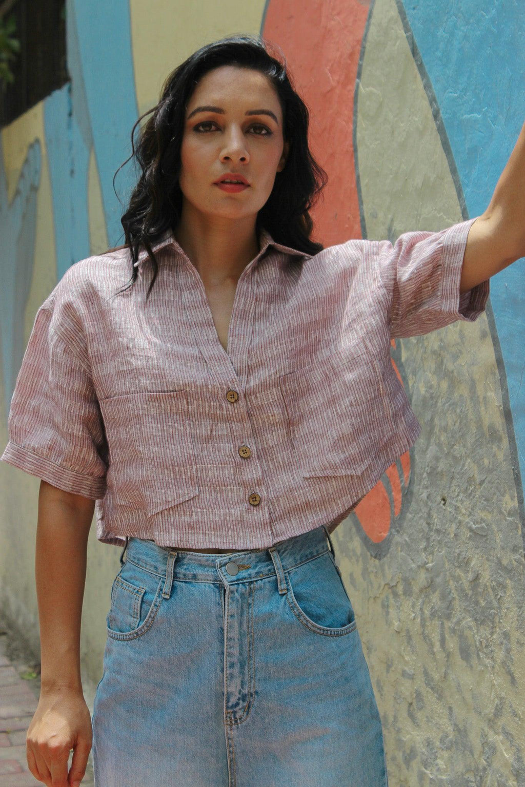 ShopKapaas Rust Woven Linen Crop Top