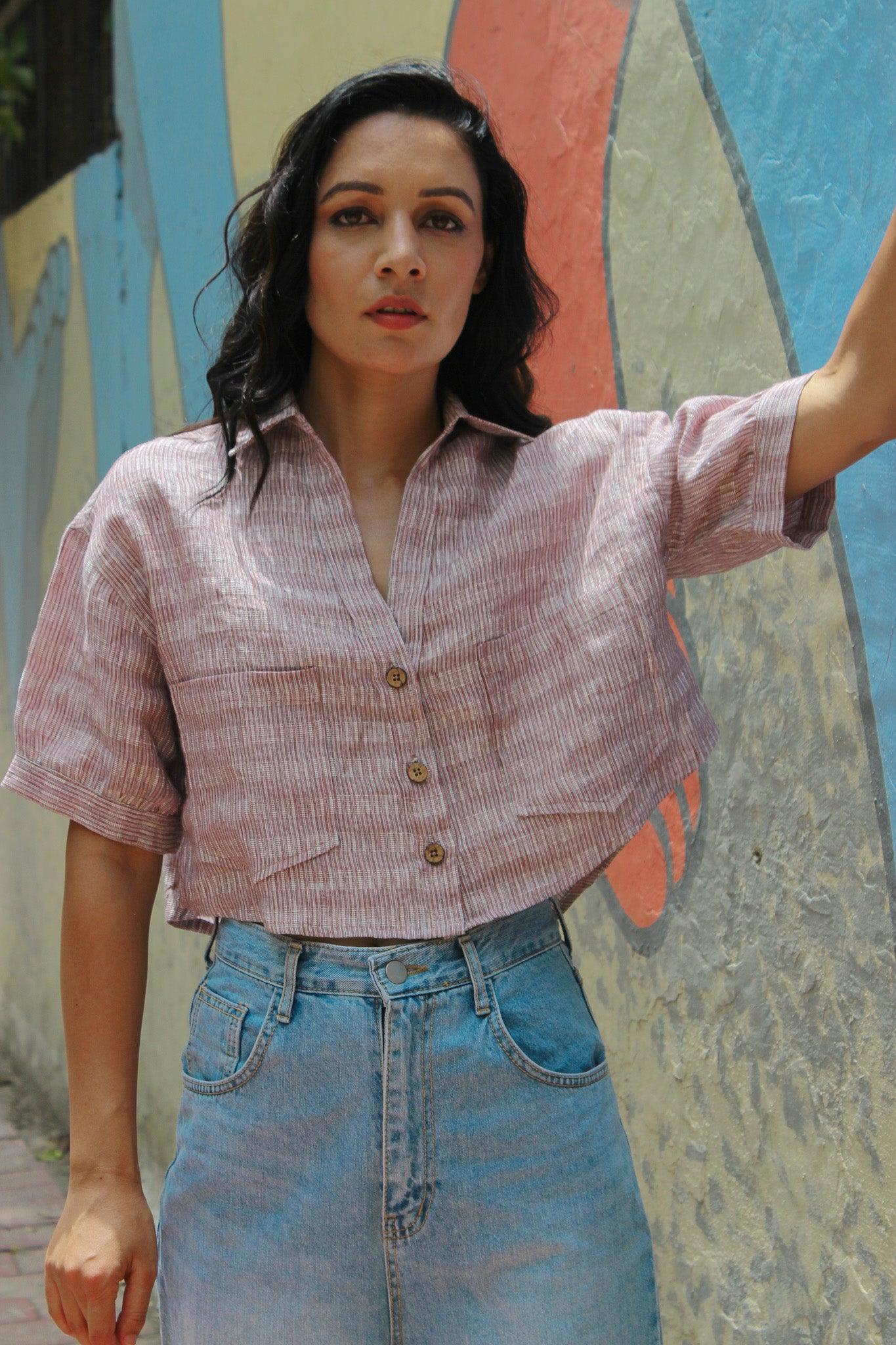 ShopKapaas Rust Woven Linen Crop Top