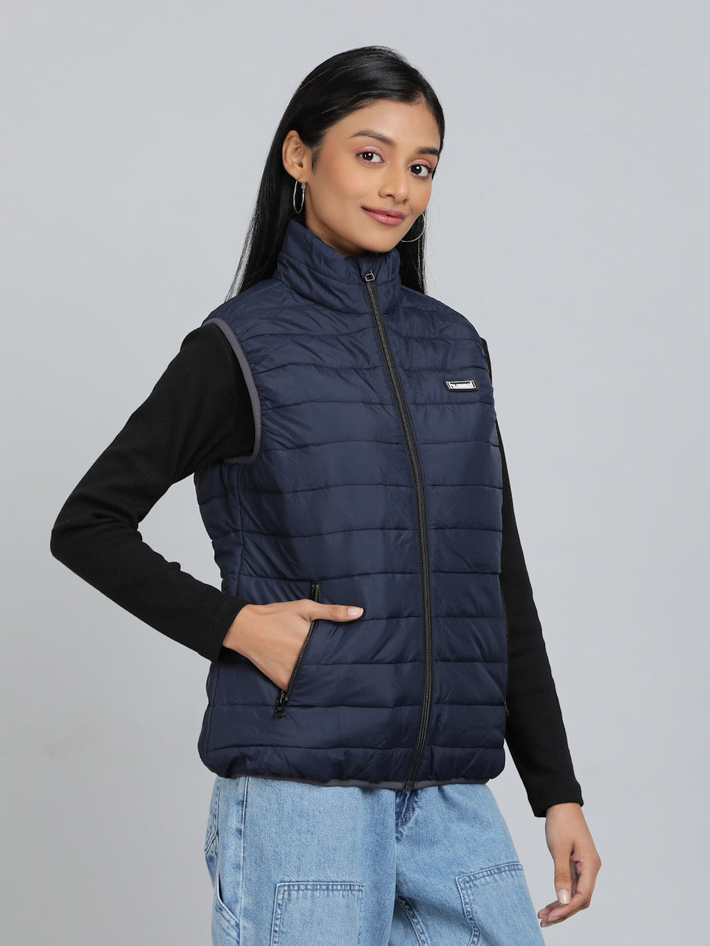 Hummel Navy Blue Regular Waistcoats for Women Outdoor Wear