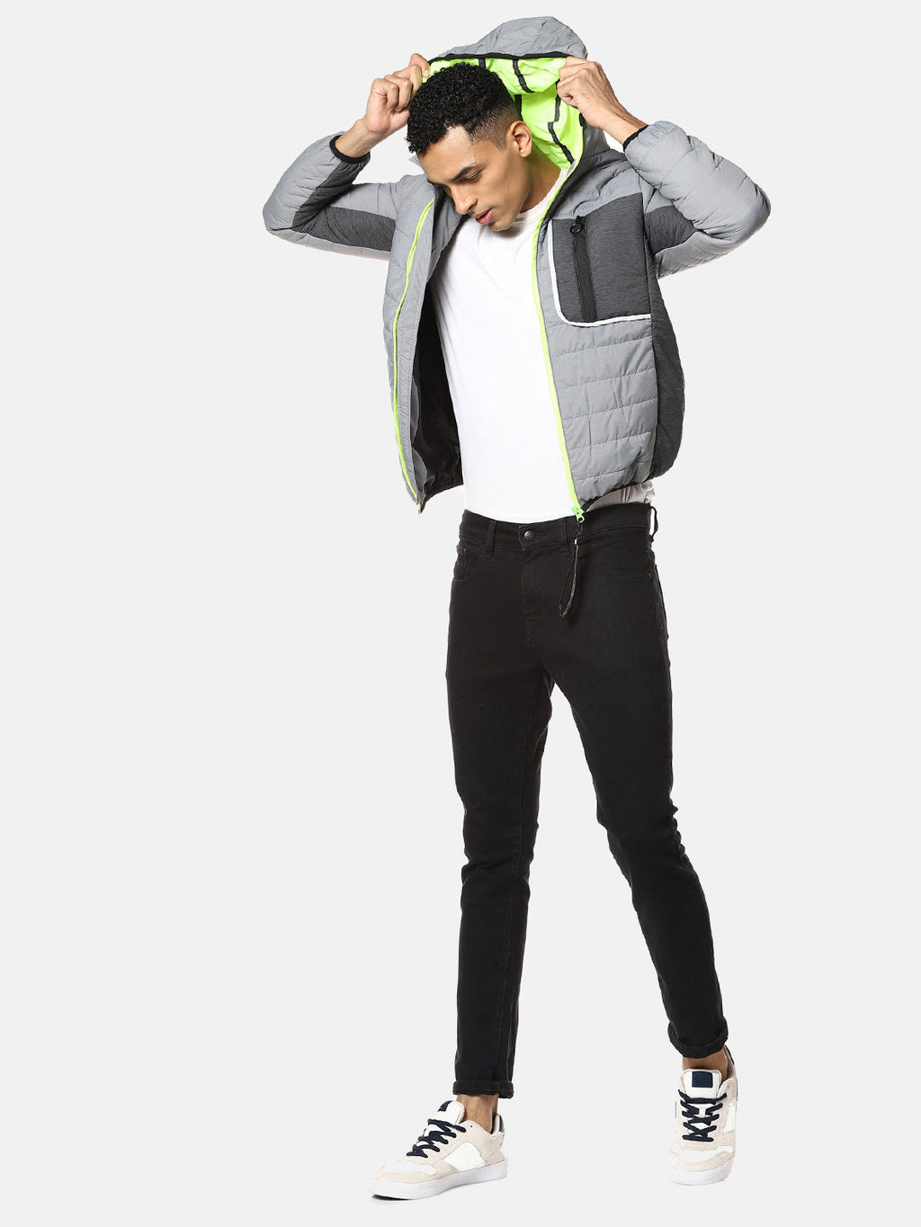Campus Sutra Puffer Jacket With Contrast Zipper