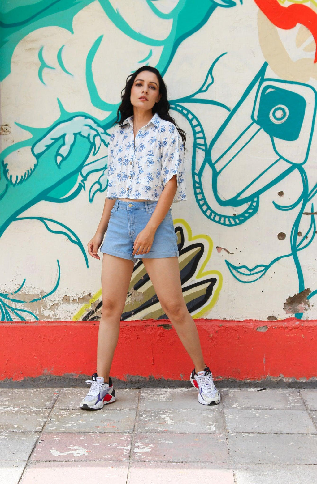 ShopKapaas Ivory Floral Linen Crop Top