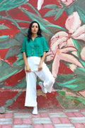 ShopKapaas Bottle Green Linen Crop Top