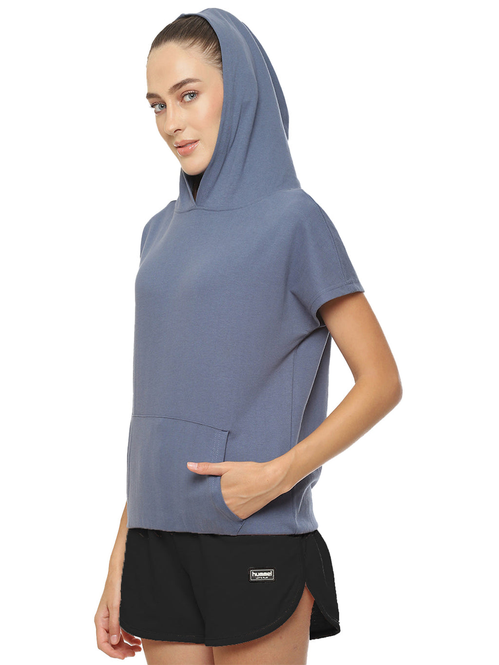Hummel Blue Regular Hoodies for Women Daily Wear
