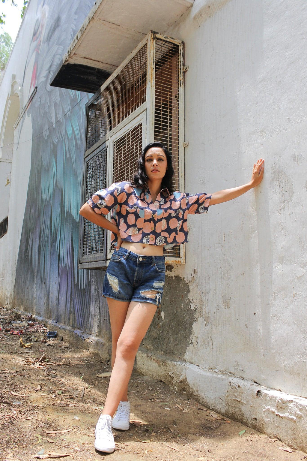 ShopKapaas Berry Blue Linen Crop Top