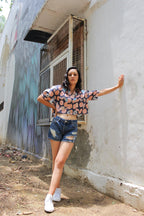 ShopKapaas Berry Blue Linen Crop Top