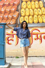 ShopKapaas Navy Printed Linen Crop Top