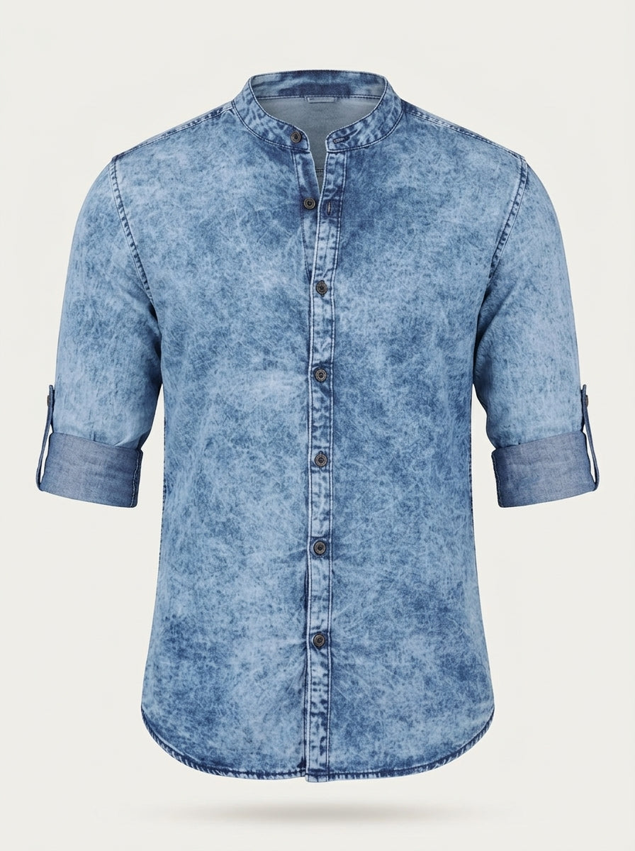 Men Standard Opaque Faded Denim Casual Shirt