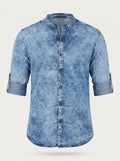 Men Standard Opaque Faded Denim Casual Shirt