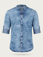Men Standard Opaque Faded Denim Casual Shirt