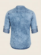 Men Standard Opaque Faded Denim Casual Shirt