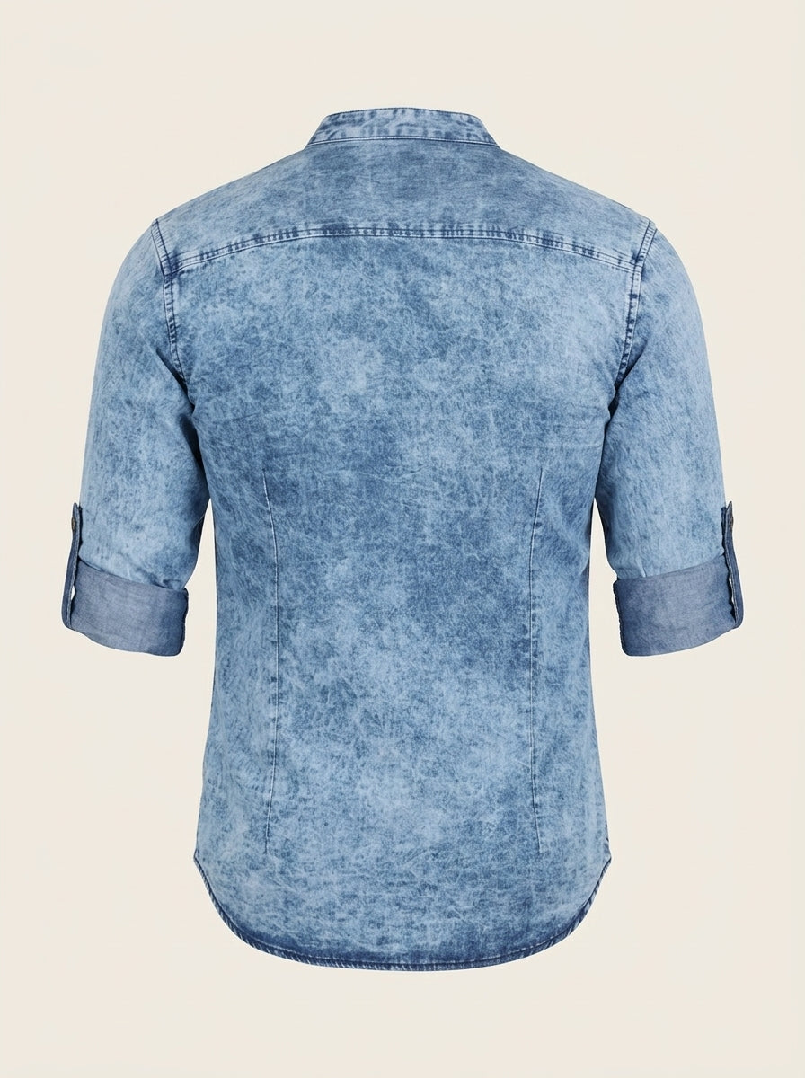 Men Standard Opaque Faded Denim Casual Shirt