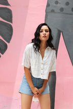 ShopKapaas White Checkered Linen Crop Top